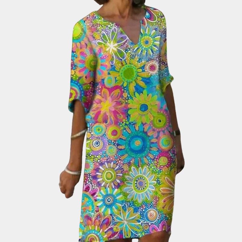 Damen Blumenkleid mit Blumenmuster - Sommerkleid Midi-Luzern Mode