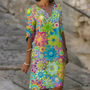 Damen Blumenkleid mit Blumenmuster - Sommerkleid Midi-Grün-XS-Luzern Mode