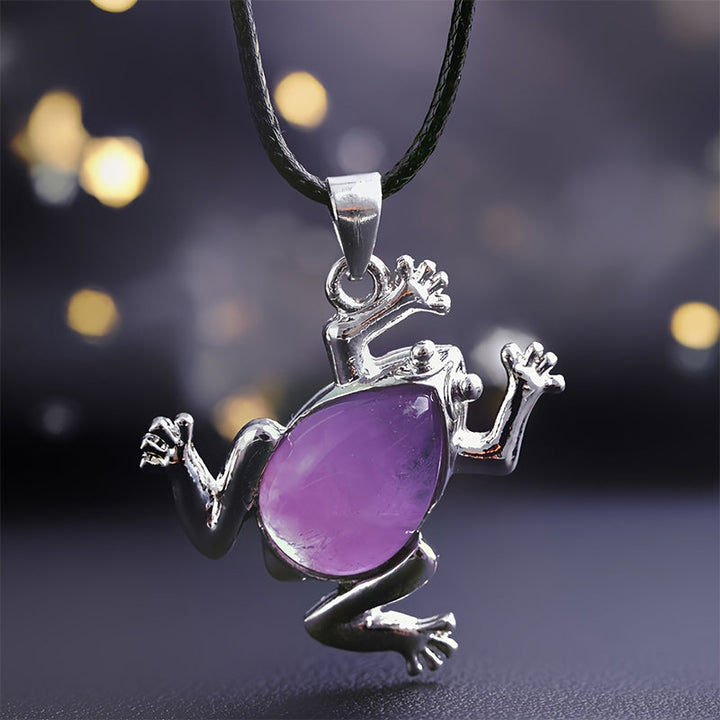 Halskette für Damen | Natürliche Kristalle | Frosch | Entspannend-Amethyst-Luzern Mode