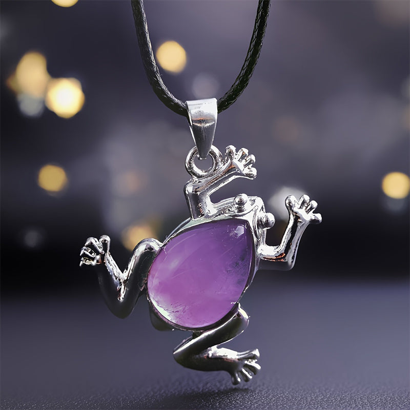 Halskette für Damen | Natürliche Kristalle | Frosch | Entspannend-Amethyst-Luzern Mode