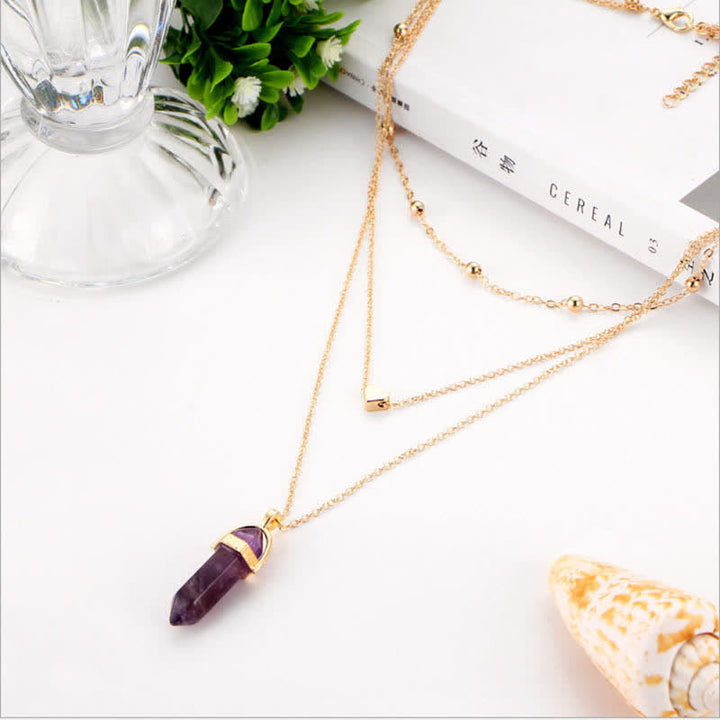 Halskette für Damen | Kristall | Hexagon Design | Edelstein | Luxuriös-Amethyst-Luzern Mode