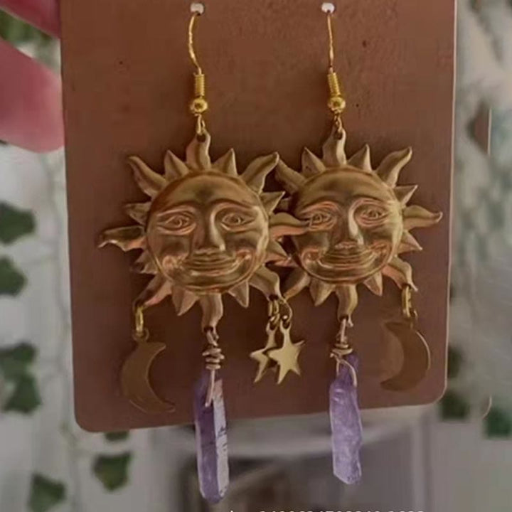 Ohrringe für Damen | Kristall | Natürlich | Mond | Sterne | Vintage-Amethyst-Luzern Mode