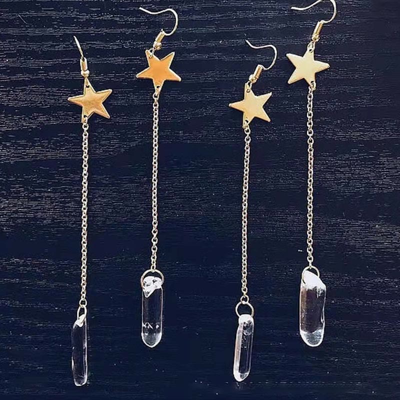 Ohrringe für Damen | Kristall | Natürlich | Mond | Sterne | Vintage-Klarer Quarz und Stern-Luzern Mode