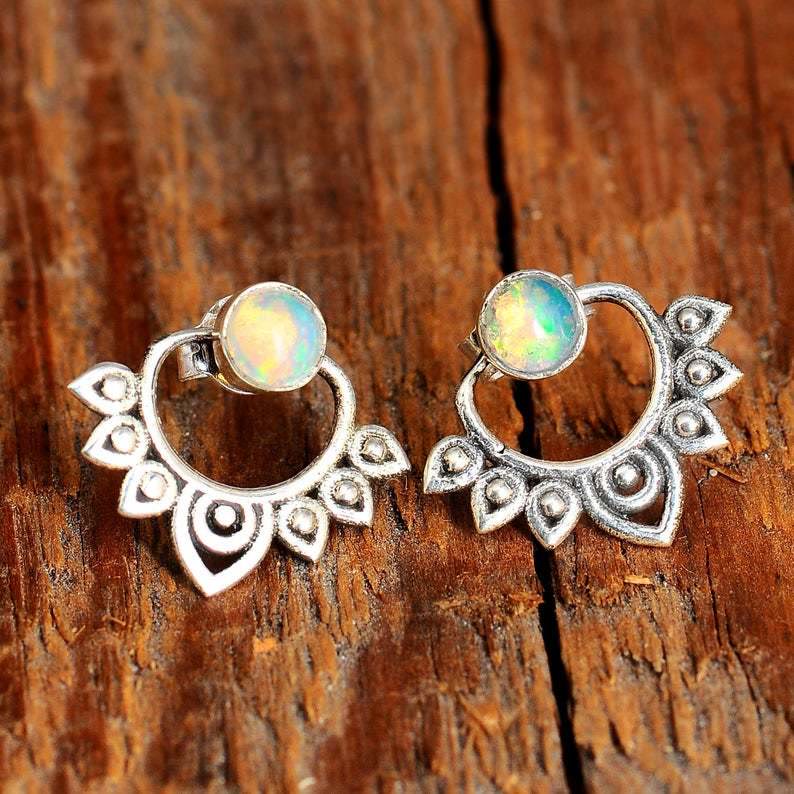Ohrringe für Damen | Stecker | Natürlicher Opal | Lotus | Elegant-Luzern Mode