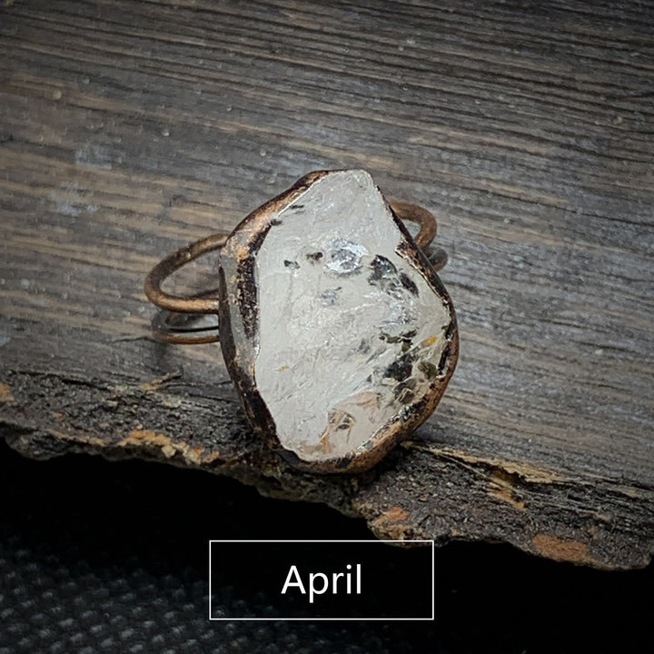 Ring für Damen | Natürlich | Rohstein-Geburtsstein | Gold | Stilvoll-April & Klarer Kristall-Luzern Mode