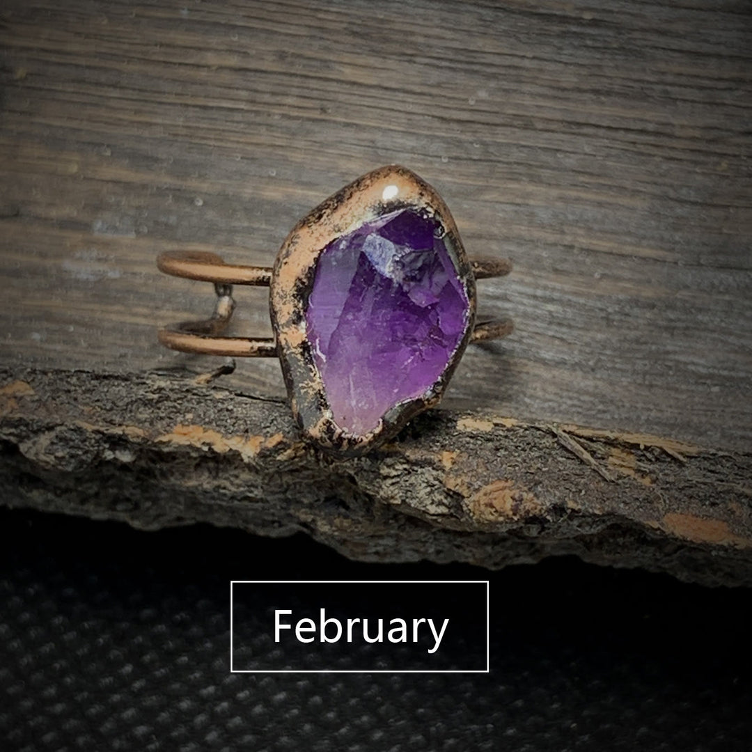 Ring für Damen | Natürlich | Rohstein-Geburtsstein | Gold | Stilvoll-Februar & Amethyst-Luzern Mode