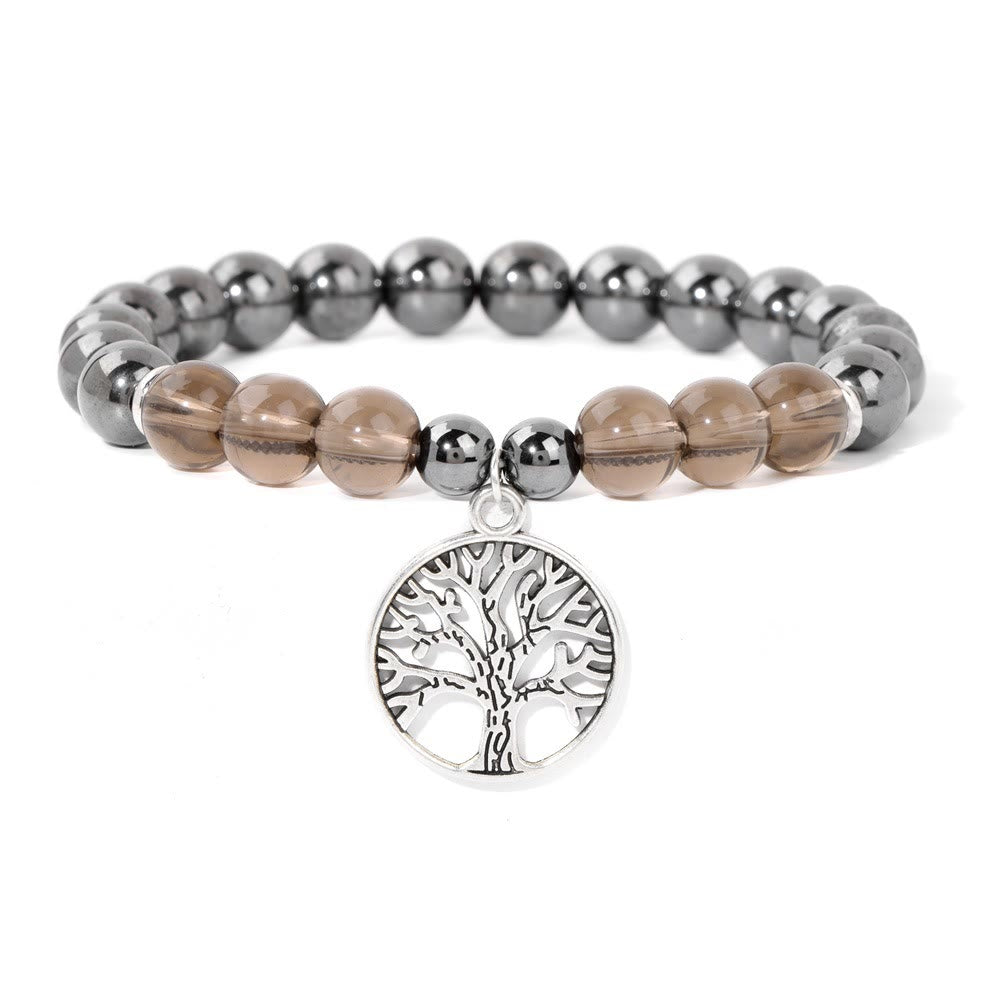 Armband für Damen | Natürliches Kristall | Lebensbaum | Stilvoll-Hämatit und Rauchquarz-Luzern Mode