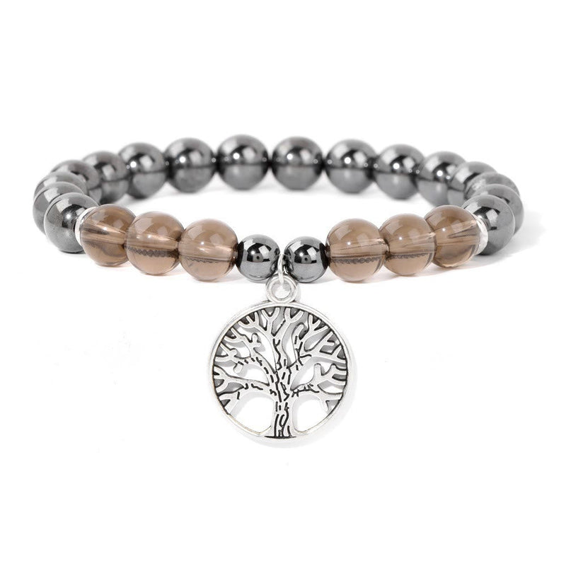 Armband für Damen | Natürliches Kristall | Lebensbaum | Stilvoll-Hämatit und Rauchquarz-Luzern Mode
