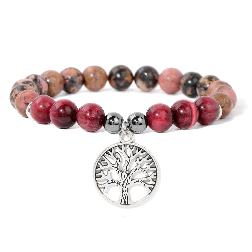 Armband für Damen | Natürliches Kristall | Lebensbaum | Stilvoll-Rhodonit und Rosa Tigerauge-Luzern Mode