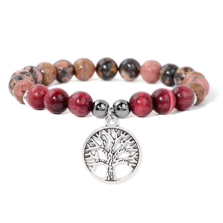 Armband für Damen | Natürliches Kristall | Lebensbaum | Stilvoll-Rhodonit und Rosa Tigerauge-Luzern Mode