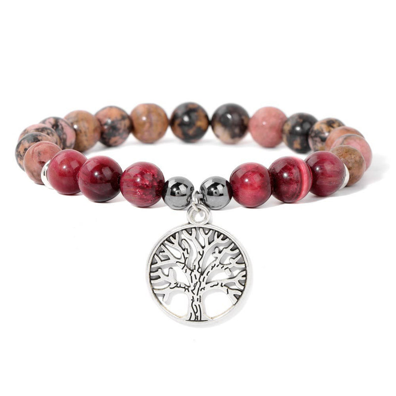 Armband für Damen | Natürliches Kristall | Lebensbaum | Stilvoll-Rhodonit und Rosa Tigerauge-Luzern Mode