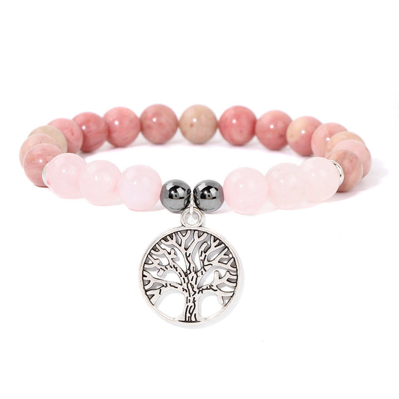 Armband für Damen | Natürliches Kristall | Lebensbaum | Stilvoll-Rosenquarz und Rhodochrosit-Luzern Mode