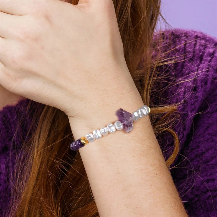 Armband für Damen | Natürliche Kristallperlen | Elastisch | Stilvoll-Luzern Mode