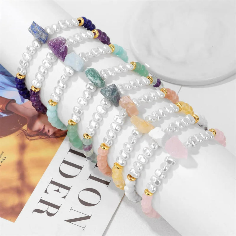Armband für Damen | Natürliche Kristallperlen | Elastisch | Stilvoll-Luzern Mode
