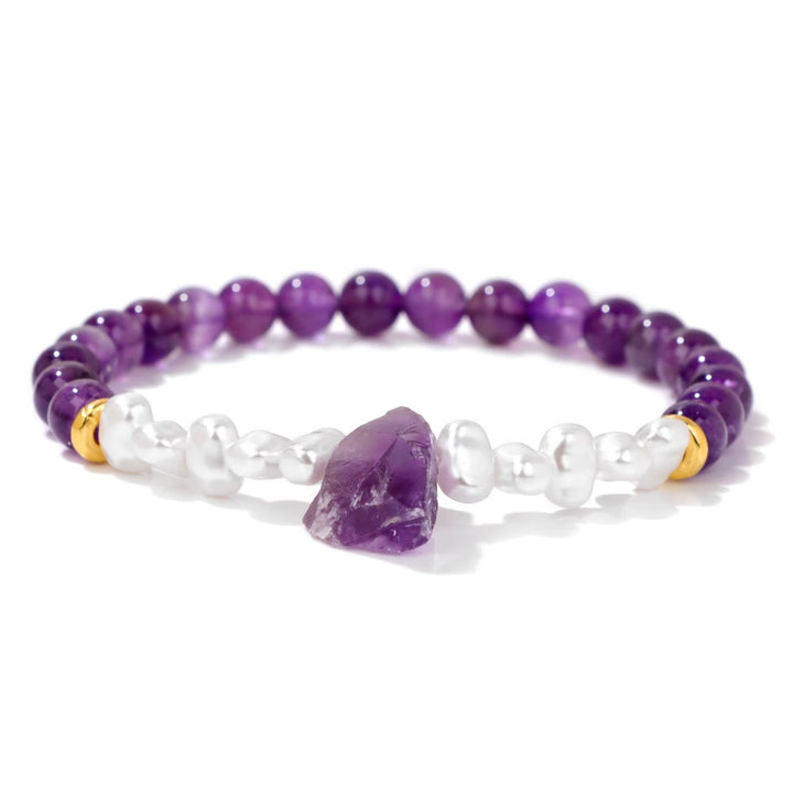 Armband für Damen | Natürliche Kristallperlen | Elastisch | Stilvoll-Amethyst-Luzern Mode