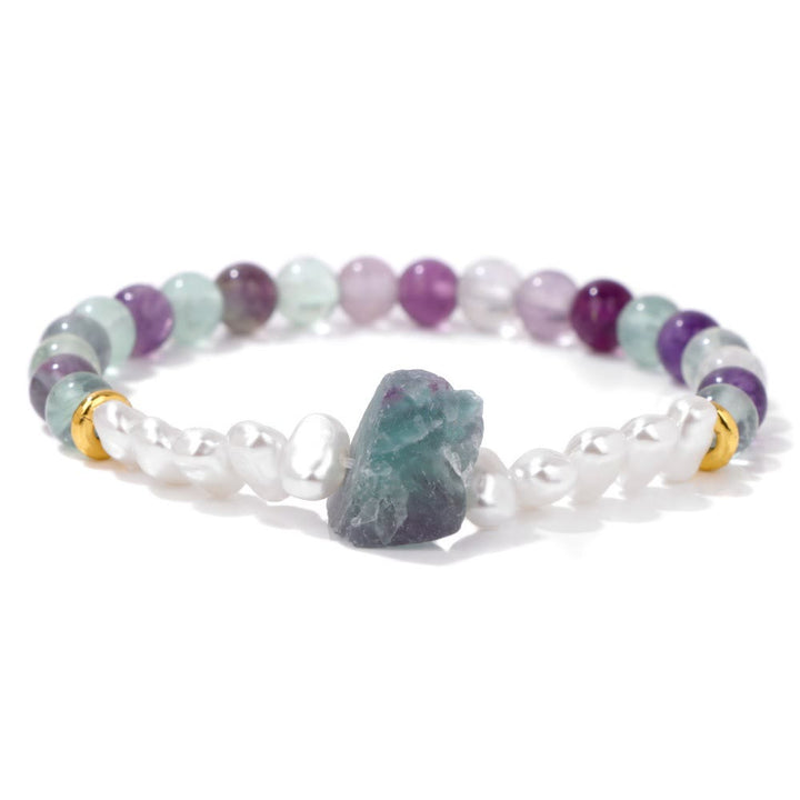 Armband für Damen | Natürliche Kristallperlen | Elastisch | Stilvoll-Fluorit-Luzern Mode