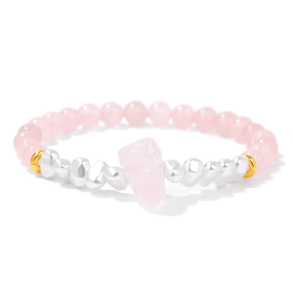 Armband für Damen | Natürliche Kristallperlen | Elastisch | Stilvoll-Rosenquarz-Luzern Mode