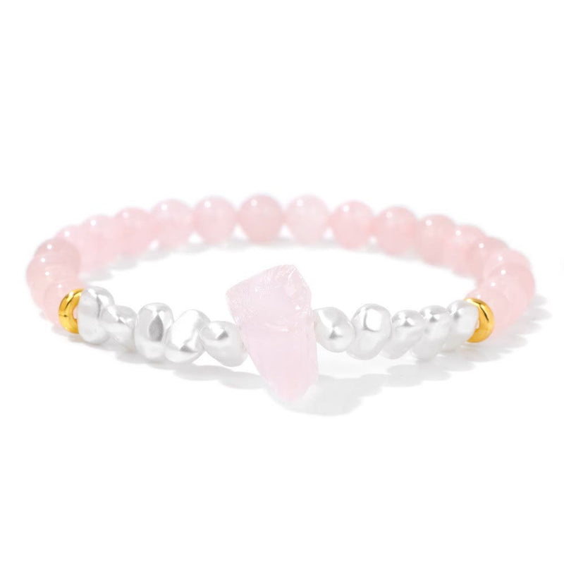Armband für Damen | Natürliche Kristallperlen | Elastisch | Stilvoll-Rosenquarz-Luzern Mode