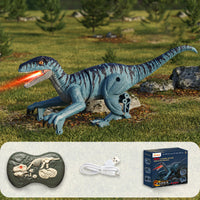 Spielzeug Dino | Ferngesteuert Lebensecht Interaktiv Nebel Effektvoll-Velociraptor 22cm - Blau-Luzern Mode