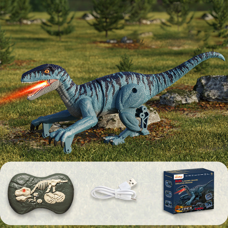 Spielzeug Dino | Ferngesteuert Lebensecht Interaktiv Nebel Effektvoll-Velociraptor 22cm - Blau-Luzern Mode