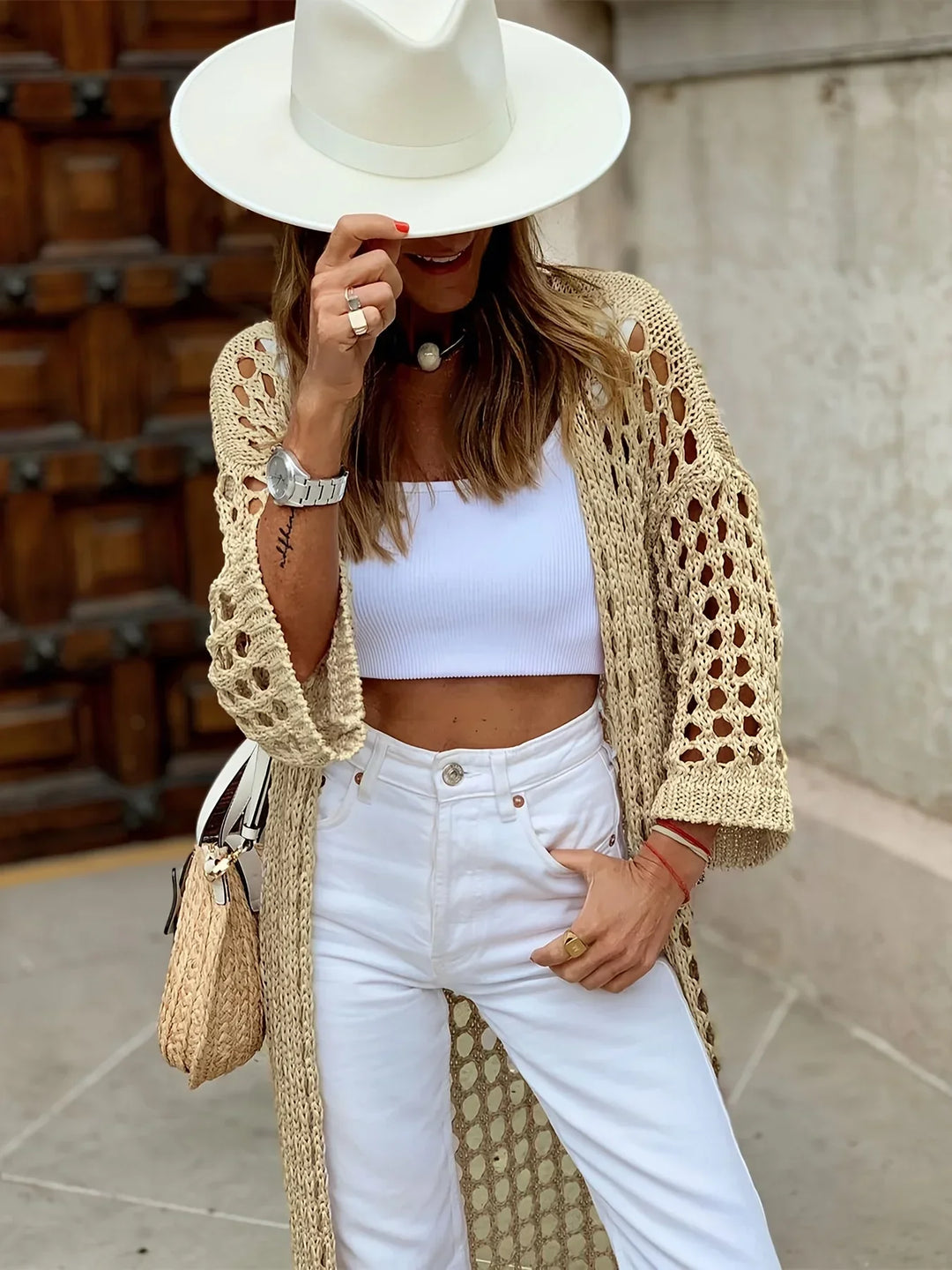 Boho Strickjacke Damen - Lässiger Häkel-Cardigan Outfit-Luzern Mode