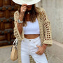 Boho Strickjacke Damen - Lässiger Häkel-Cardigan Outfit-S-Khaki-Luzern Mode