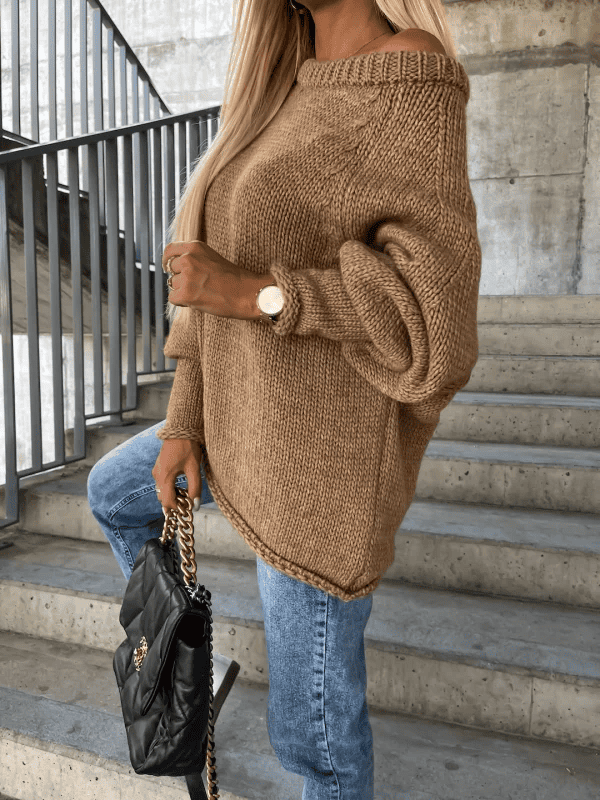 Locker gestrickter Damen Pullover mit Off-Shoulder Design – Amira