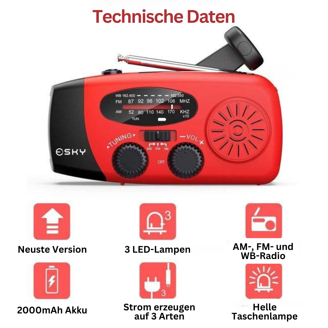Notfallradio | Vielseitig Powerbank Taschenlampe USB-C Wetterstation Langlebig-Luzern Mode