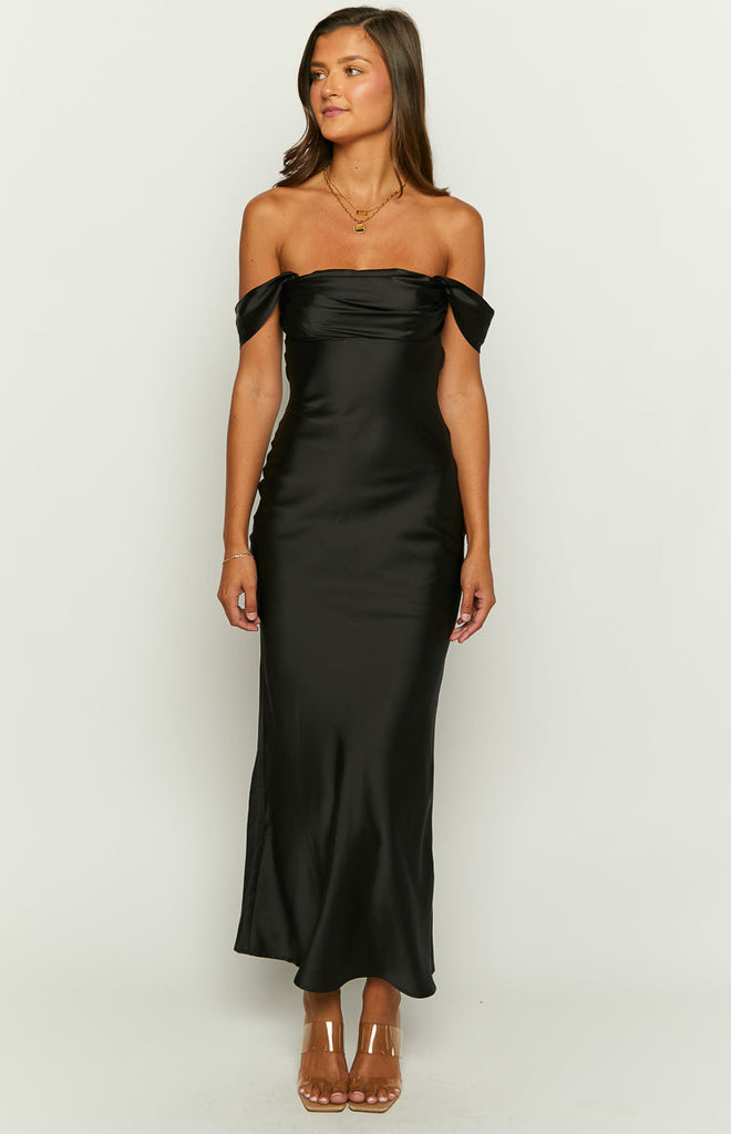 Off-Shoulder Maxi Kleid | Enganliegend | Ärmellos | Dehnbar | Einfarbig-Luzern Mode