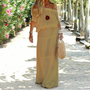 Lange Sommerkleid | Off-Shoulder | Locker | Einfarbig | Dreiviertelärmel-Khaki-S-Luzern Mode