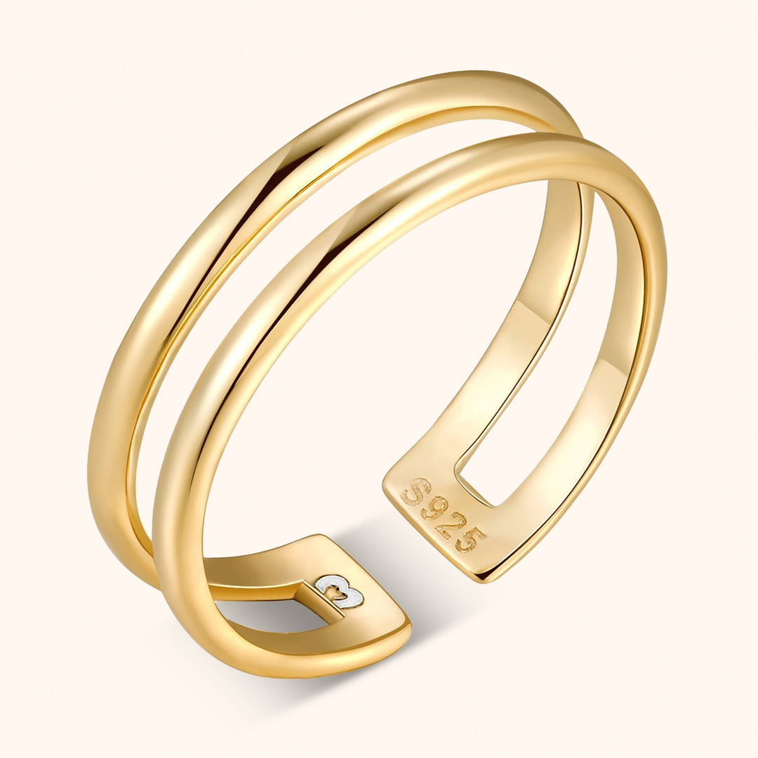 Damenring | Verstellbar Offen One Size Minimalistisch Stilvoll Doppel Langlebig-Gold-Luzern Mode