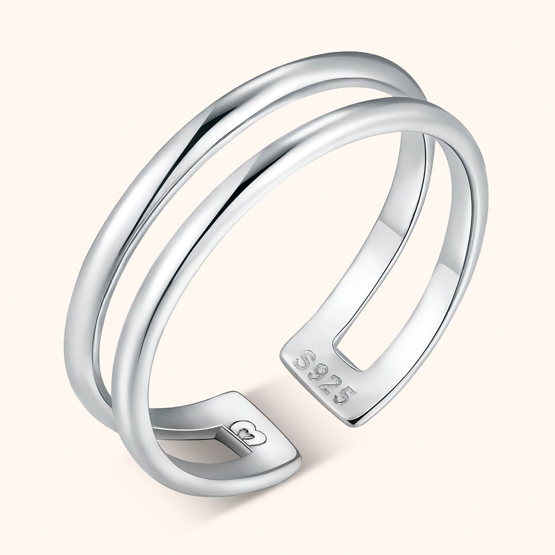 Damenring | Verstellbar Offen One Size Minimalistisch Stilvoll Doppel Langlebig-Silber-Luzern Mode