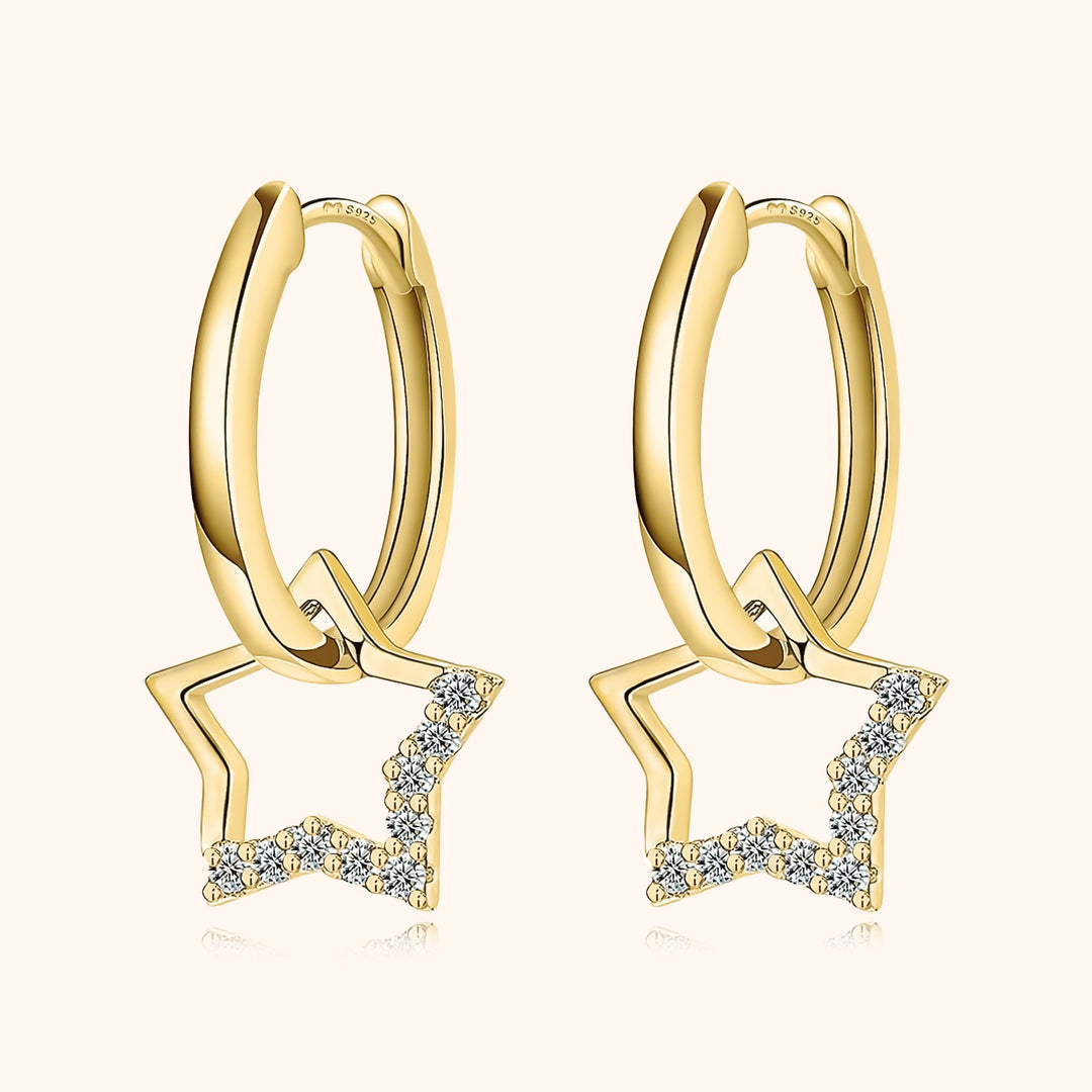 Ohrringe mit Sternanhängern | Silber Creolen Gold Zirkonia Stilvoll-Gold-Luzern Mode