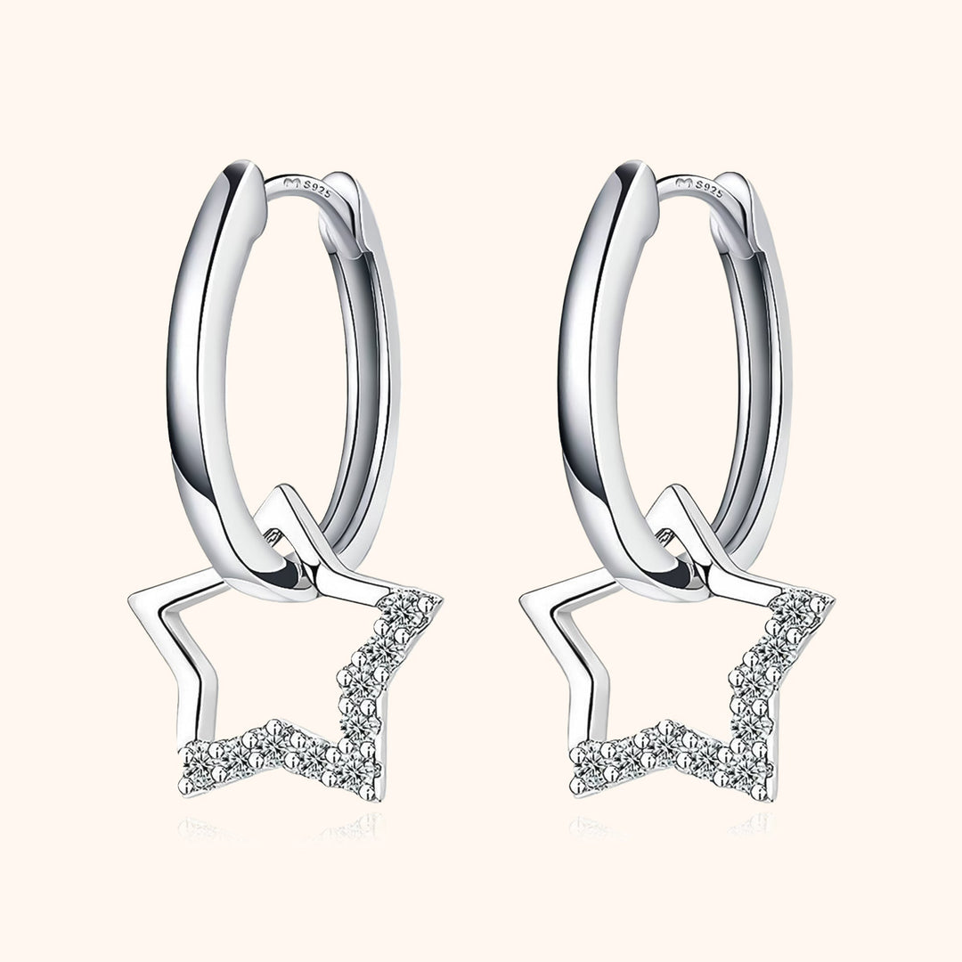 Ohrringe mit Sternanhängern | Silber Creolen Gold Zirkonia Stilvoll-Silber-Luzern Mode