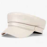 Damen Schiebermütze | PU-Leder | Oktagonal | Einfarbig | Verstellbar-Beige-Luzern Mode