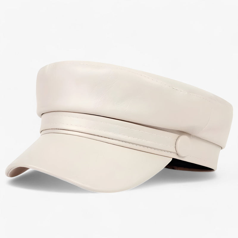 Damen Schiebermütze | PU-Leder | Oktagonal | Einfarbig | Verstellbar-Beige-Luzern Mode