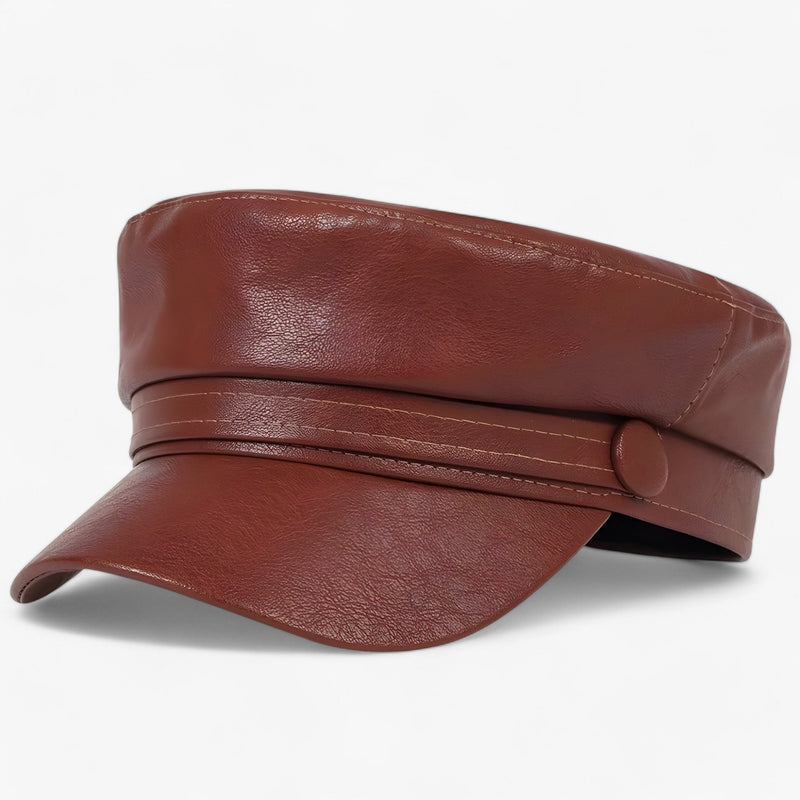 Damen Schiebermütze | PU-Leder | Oktagonal | Einfarbig | Verstellbar-Braun-Luzern Mode