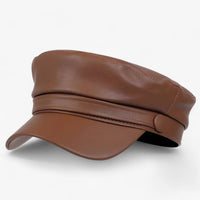 Damen Schiebermütze | PU-Leder | Oktagonal | Einfarbig | Verstellbar-Khaki-Luzern Mode