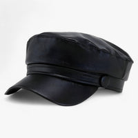 Damen Schiebermütze | PU-Leder | Oktagonal | Einfarbig | Verstellbar-Schwarz-Luzern Mode