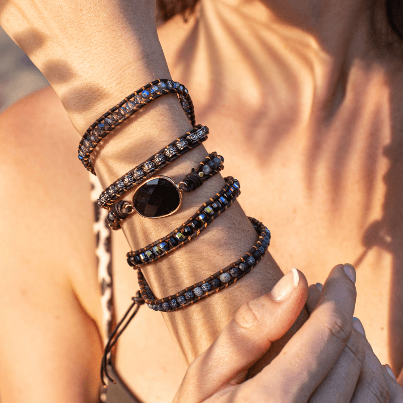 Onyx Wickelarmband | Quarz Stilvoll Heilend Vielseitig Handgemacht-Luzern Mode