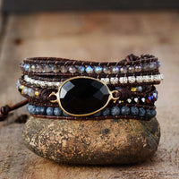 Onyx Wickelarmband | Quarz Stilvoll Heilend Vielseitig Handgemacht-Luzern Mode