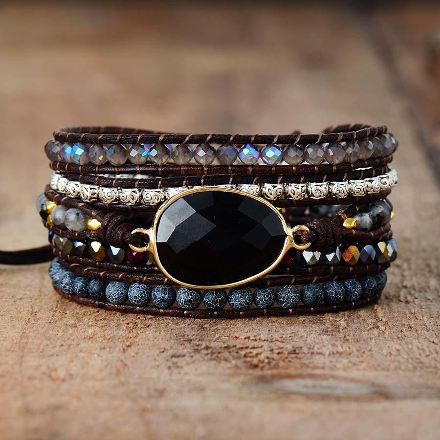 Onyx Wickelarmband | Quarz Stilvoll Heilend Vielseitig Handgemacht-Luzern Mode