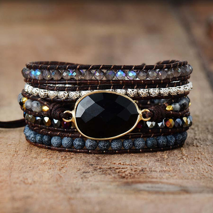 Onyx Wickelarmband | Quarz Stilvoll Heilend Vielseitig Handgemacht-Luzern Mode