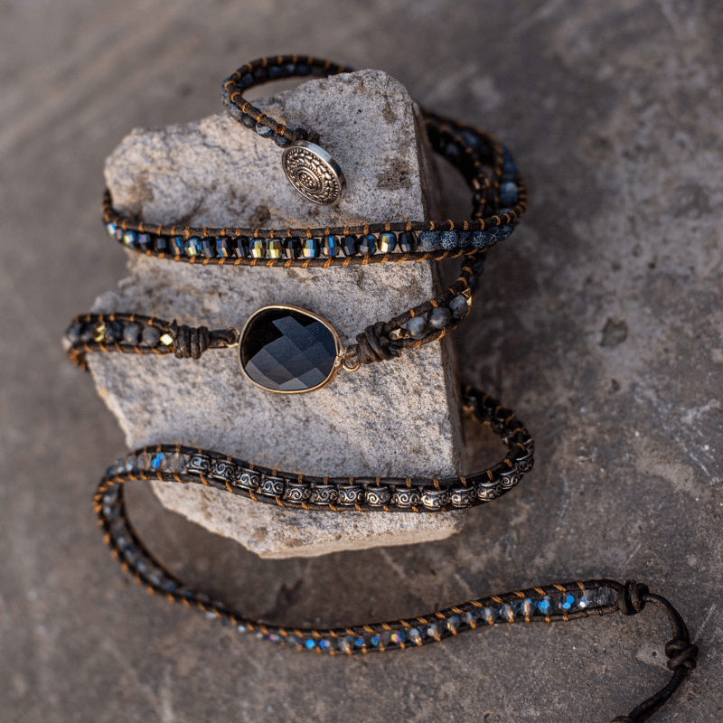 Onyx Wickelarmband | Quarz Stilvoll Heilend Vielseitig Handgemacht-Luzern Mode