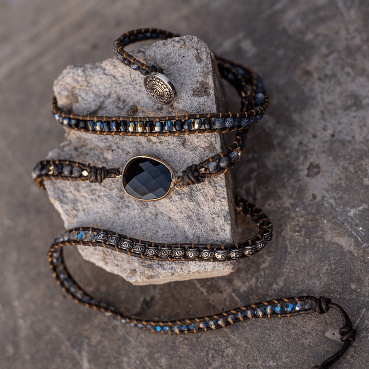 Onyx Wickelarmband | Quarz Stilvoll Heilend Vielseitig Handgemacht-Luzern Mode