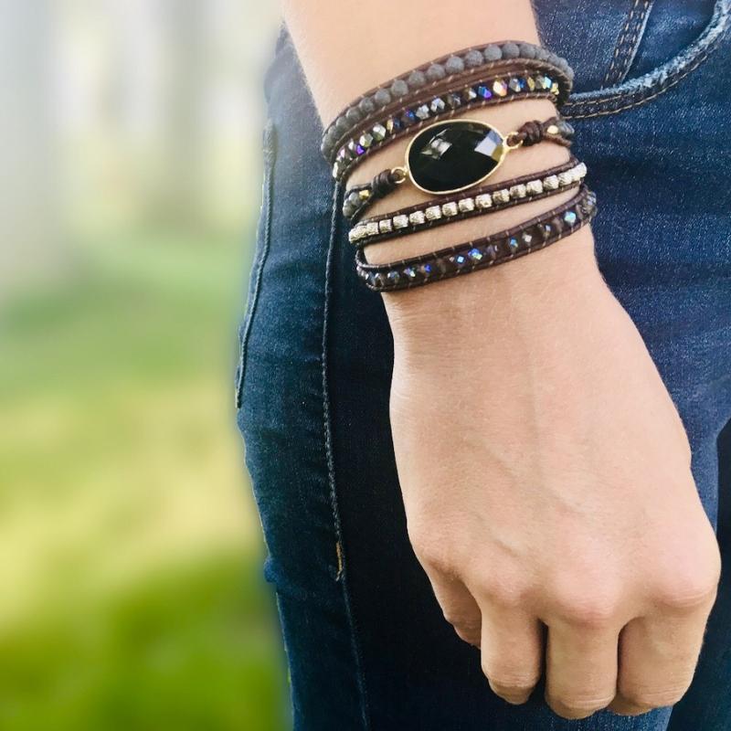 Onyx Wickelarmband | Quarz Stilvoll Heilend Vielseitig Handgemacht-Luzern Mode