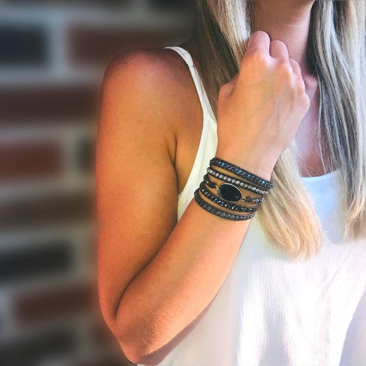 Onyx Wickelarmband | Quarz Stilvoll Heilend Vielseitig Handgemacht-Luzern Mode