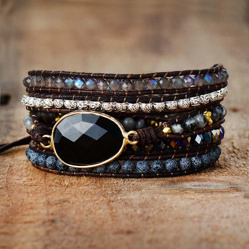 Onyx Wickelarmband | Quarz Stilvoll Heilend Vielseitig Handgemacht-Luzern Mode