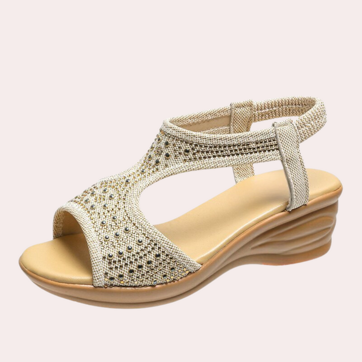 Damen Sandalen mit Keilabsatz und Strass für Sommermode-Beige-35-Luzern Mode