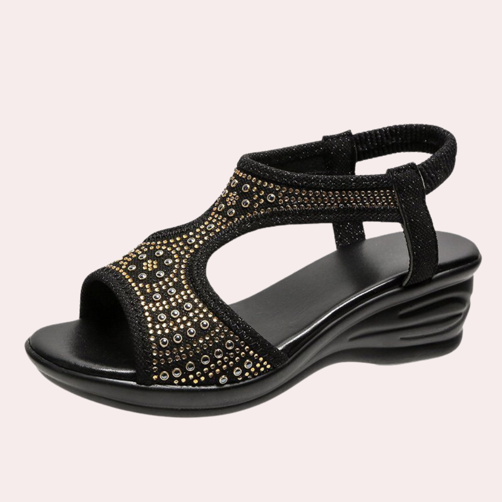 Damen Sandalen mit Keilabsatz und Strass für Sommermode-Gold-35-Luzern Mode
